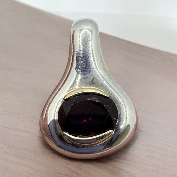 14K Yellow Gold Sterling Silver African‎ Garnet Pendant Slide East-West - Picture 1 of 6